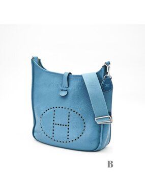 Hermes Evelyne 3 PM Shoulder Bag Blue Jean